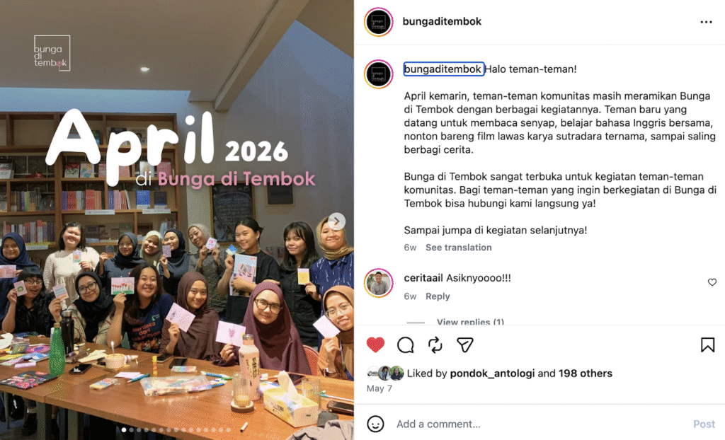 Bunga di Tembok, Perpustakaan dan Toko Buku Independen dengan Lapak Komunitas di bandung
